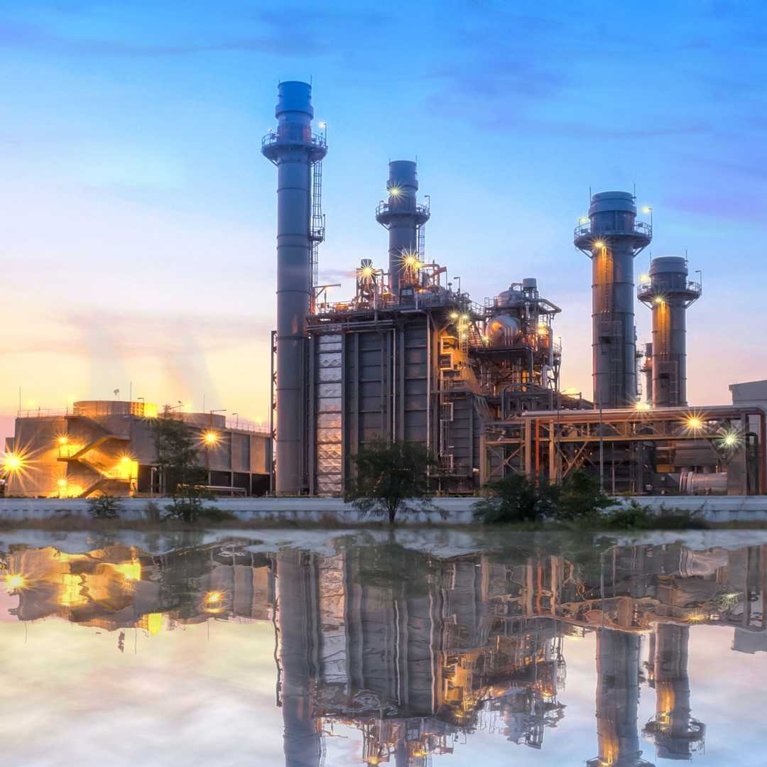 CCGT power plant at sunset